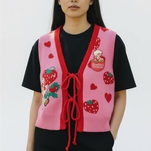 NWT Pink and Red Strawberry Shortcake Knit Vest